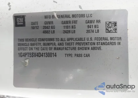 2013 Buick Verano Premium Group from USA, damaged, VIN 1G4PT5SV4D4130014